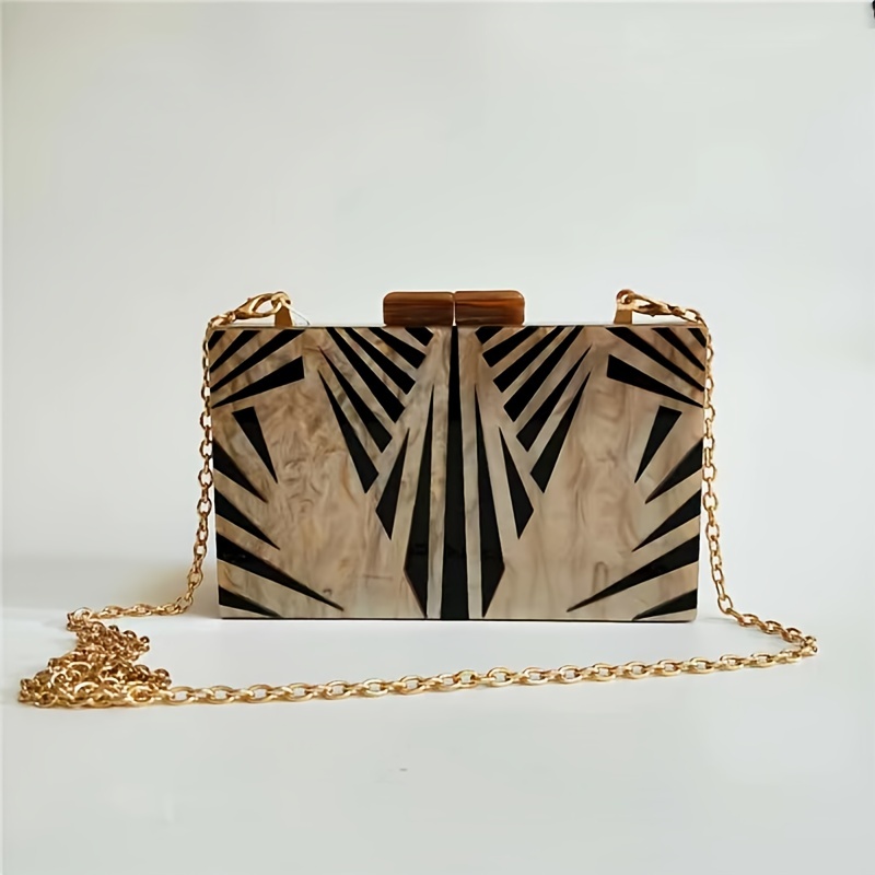 

Elegant Marbling Leaf Veins Pattern Evening Bag, Acrylic Chain Dinner Bag, Perfect Clutch For Party, Wedding And Banquet