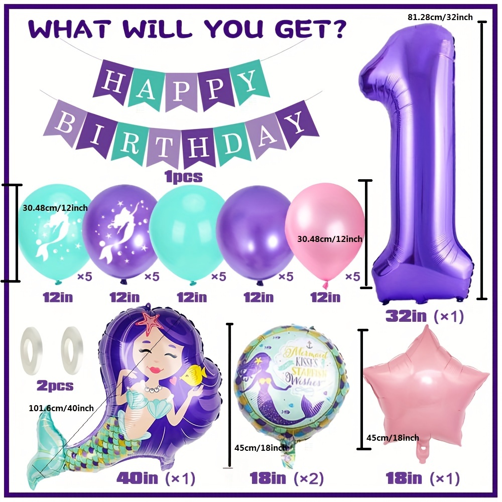 Set/17pcs Conjunto De Globos De Sirena Morada De 5 Años - Temu Chile