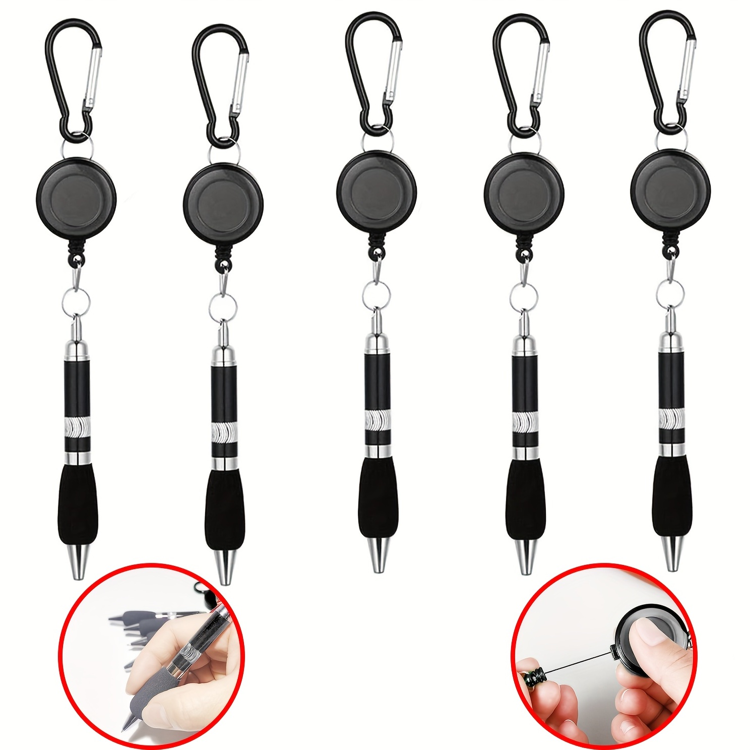 2 Pack Heavy Duty Retractable Badge Holder with Adjustable Neck Lanyard,  Retractable Badge Reel Lanyard with Key Ring, 2 Pen Holders and Lobster  Clip