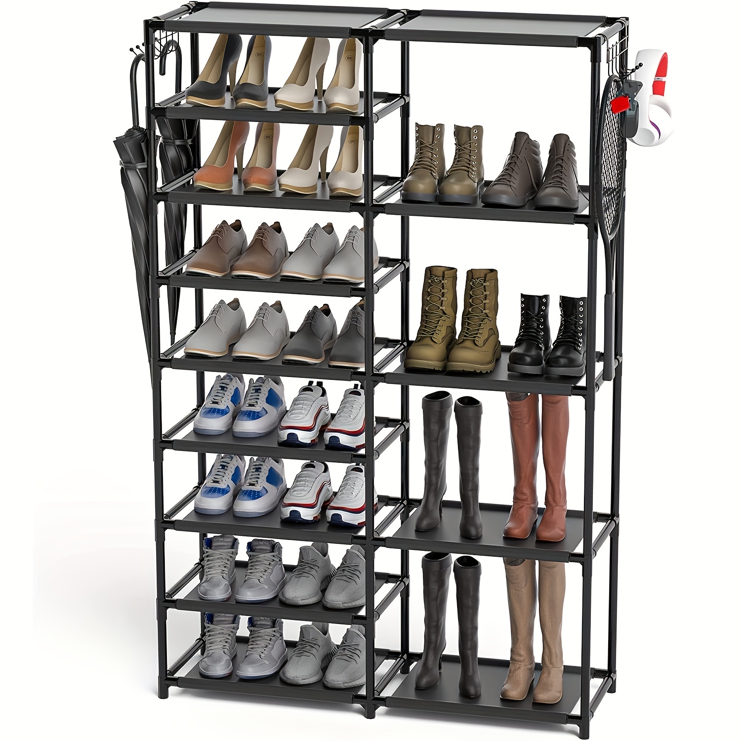9 Tiers Shoe Rack Metal Shoe Storage Shelf Free Standing Large
