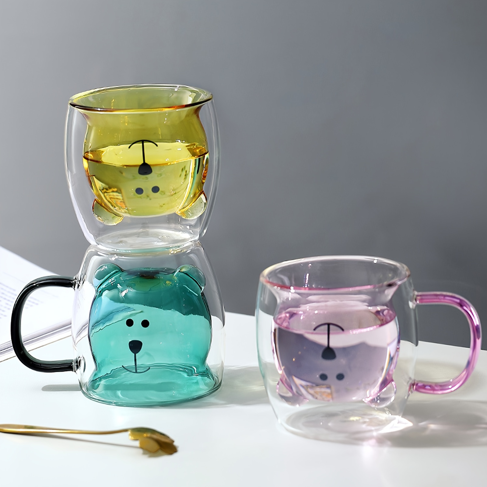 Sweet cups, coffee, tea glasses, drinking glasses, double-walled, insulated  glasses, espresso cup, bear, cat mug : : Home & Kitchen