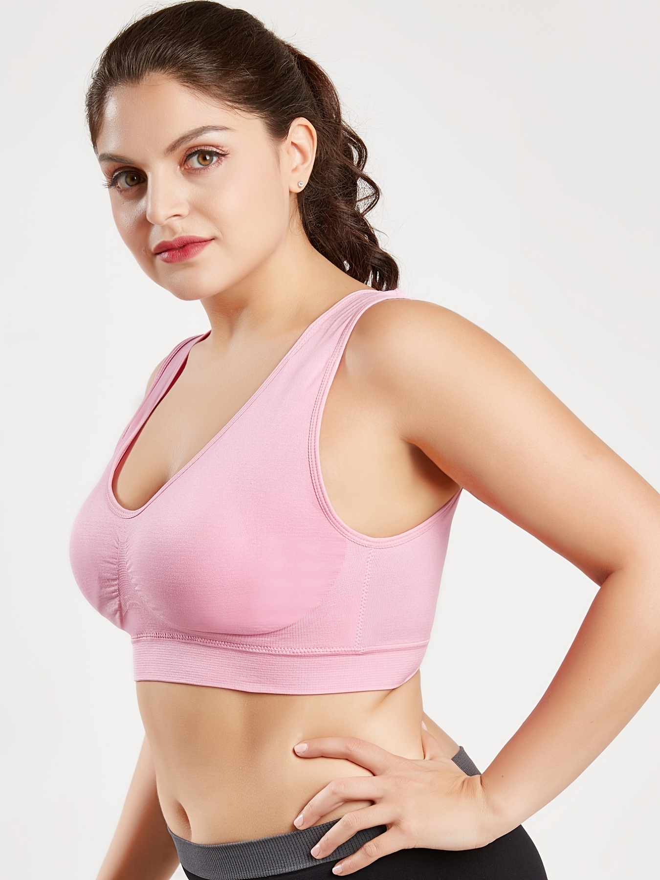 Plus Size Double Layer Solid Seamless Bra Women's Plus Full - Temu