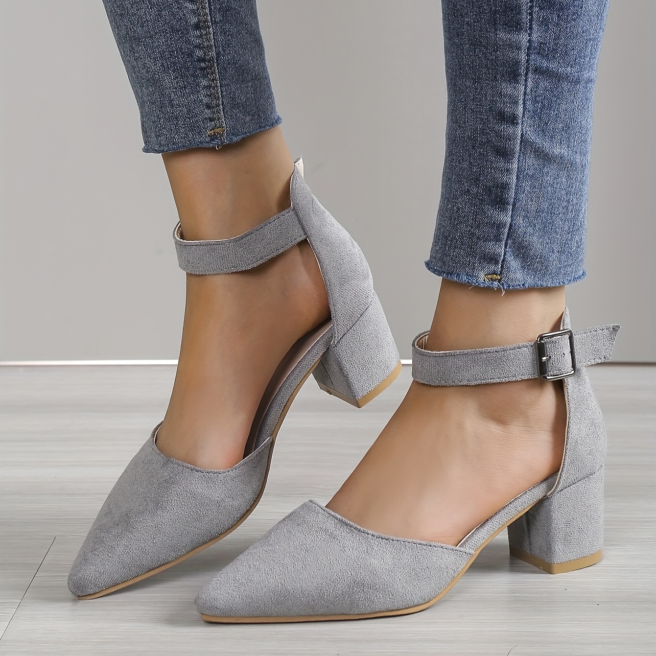 Grey ankle outlet strap heels