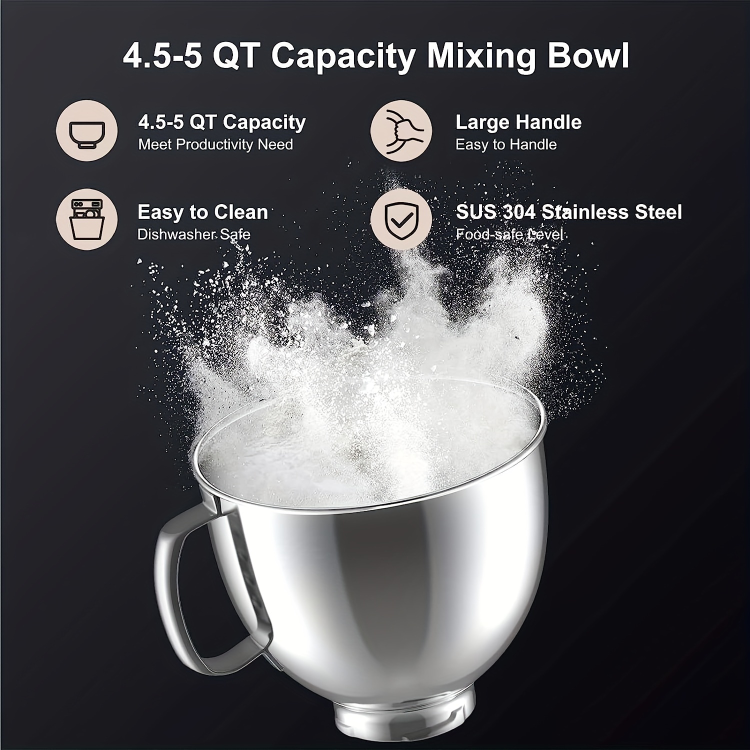 1 Pc Stainless Steel Mixer Bowl For KitchenAid Artisan&Classic Series 4.5-5  QT Tilt-Head Mixer 5 QT Mixing Bowl With Handle
