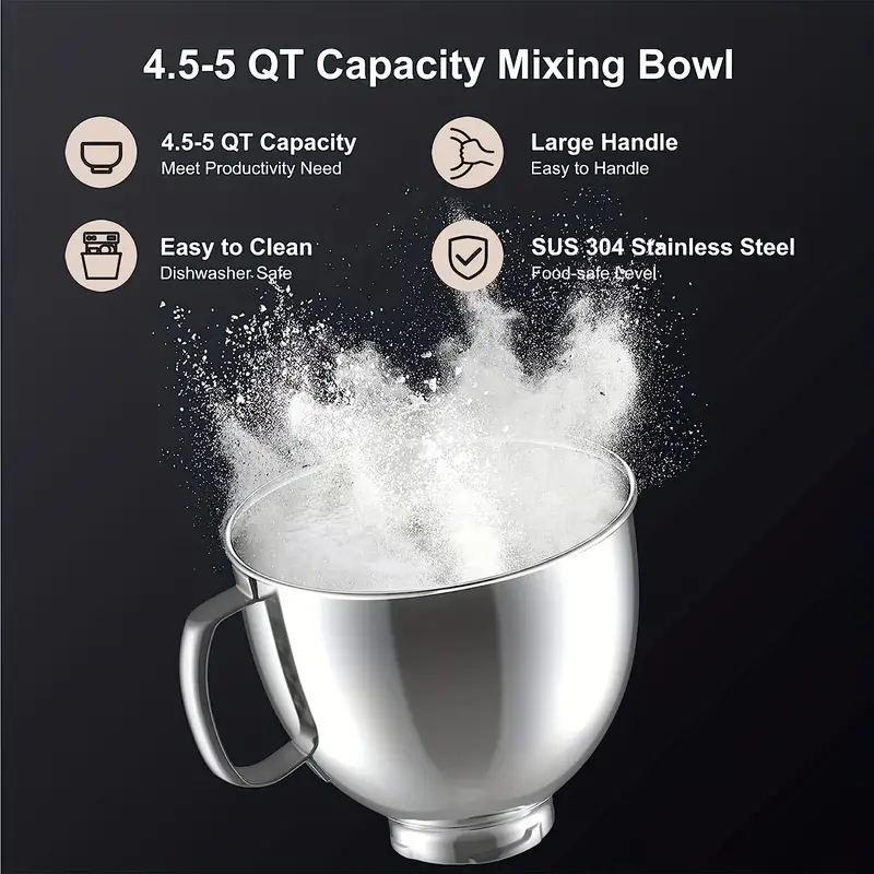 Stainless Steel Mixing Bowl Suitable For Kitchenaid Artisan&classic Series  4.5-5 Qt Tilting Head Mixer, 5-quart Mixing Bowl With Handle, Can Be Placed  In Dishwasher For Cleaning - Temu