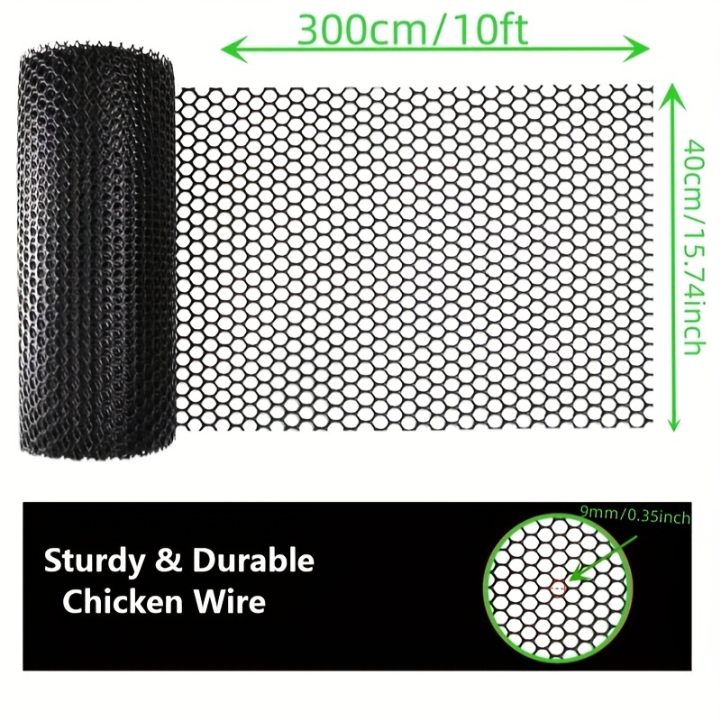 Plastic Chicken Wire Mesh (Black, 15.7 Inches x 13.12 ft) Cuttable, No Sharp Edges, Transparent, HDPE Plastic Fencing - Wire Mesh Roll for Gardening