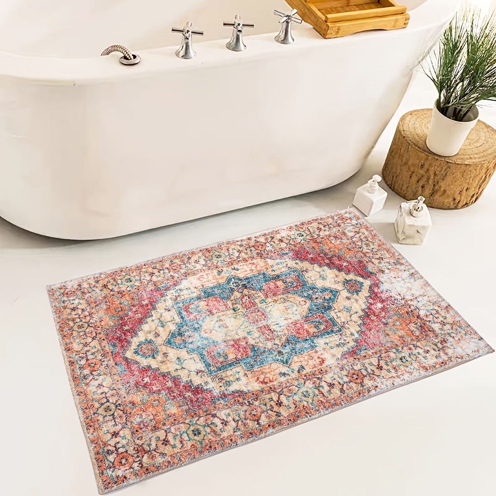 Stylish Orange Boho Floor Rug 2x3ft Machine Washable Non Slip
