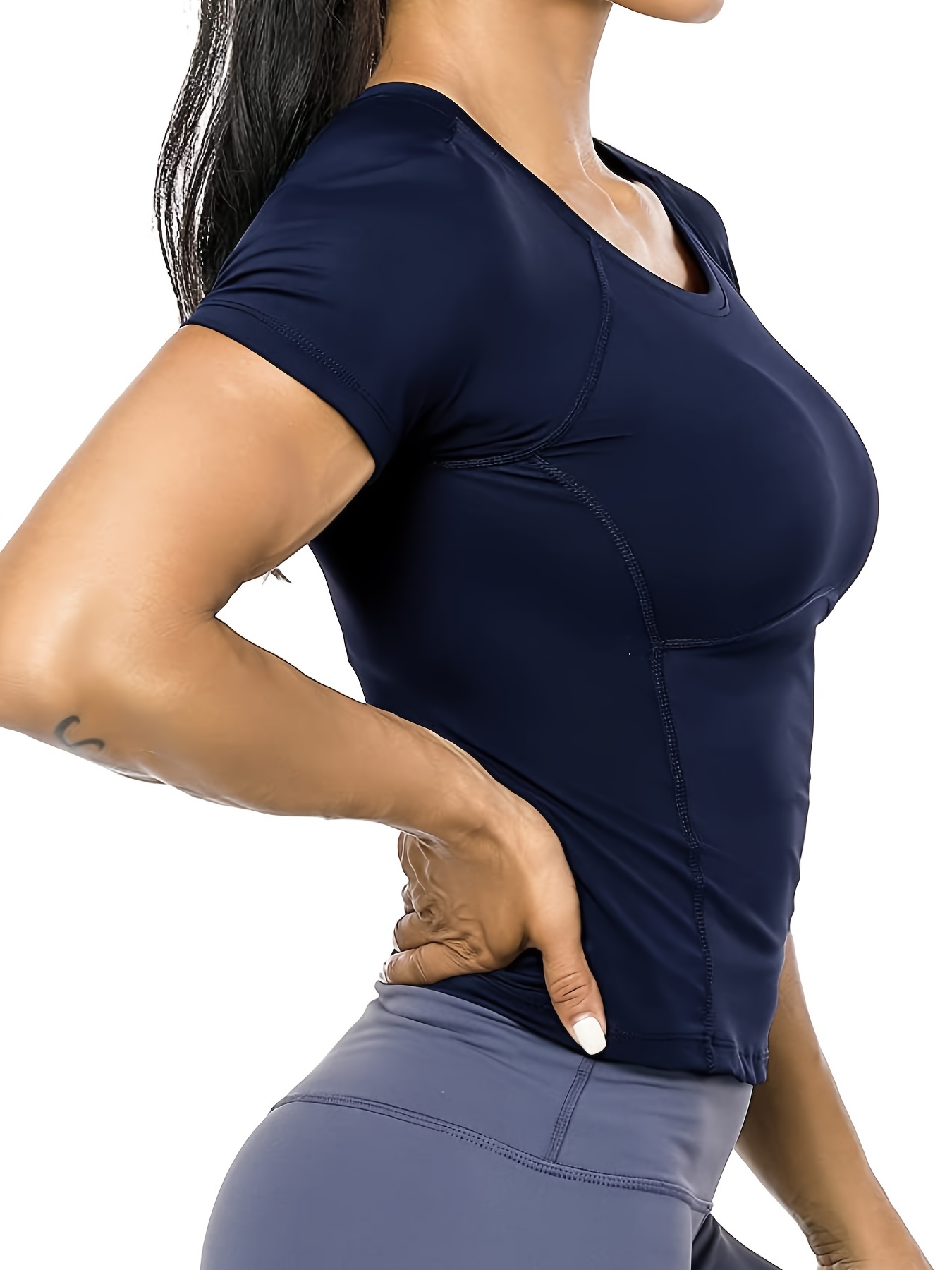 Generic Women's Workout Running Yoga Fitness Short Sleeve Tops Sports T- Shirt（Blue）