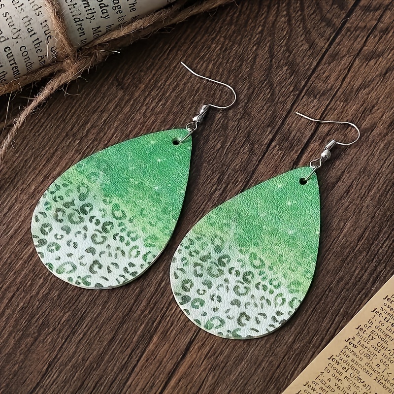 Green Leopard Print Drop Earrings For Men Daily Decoration