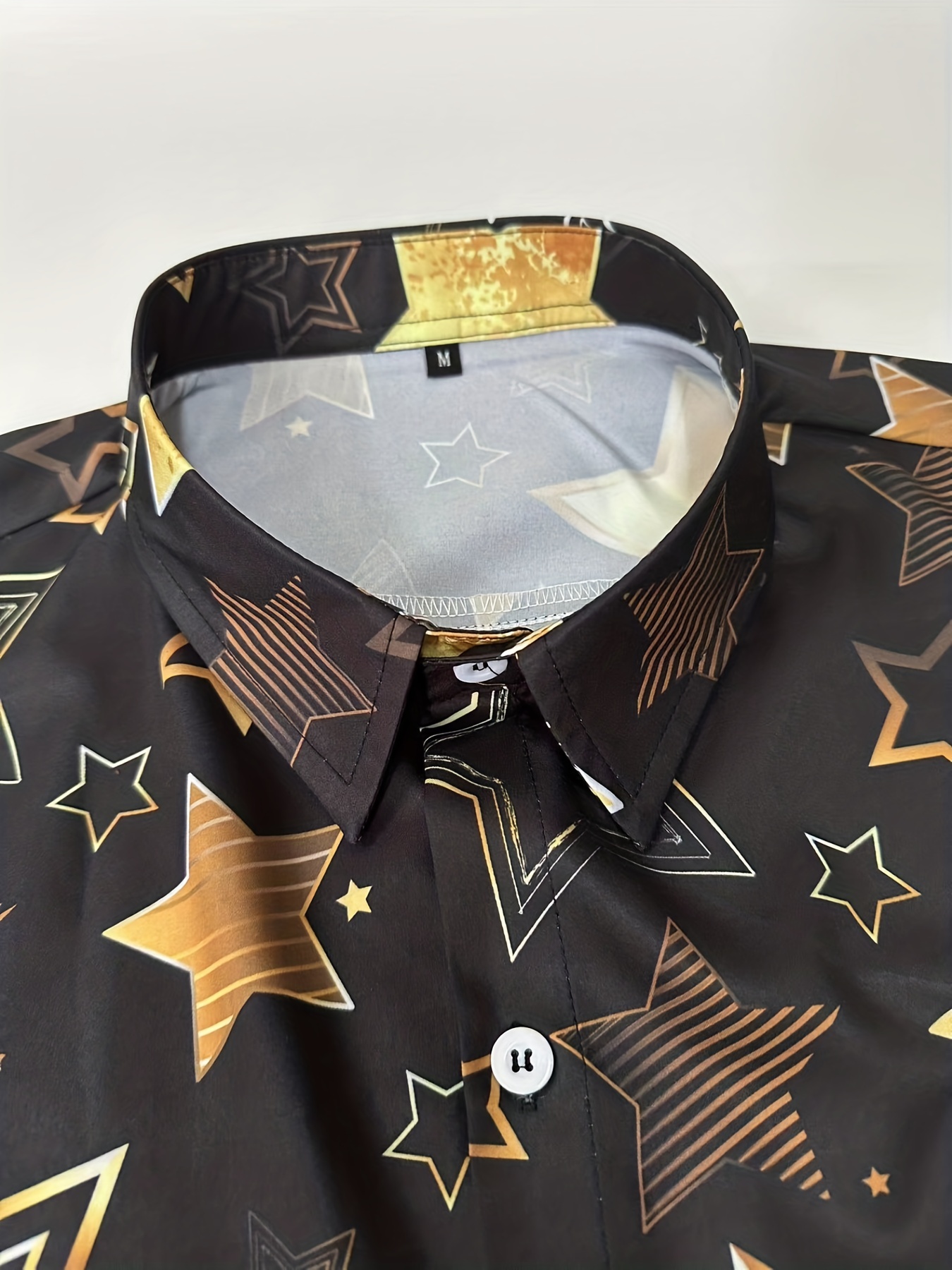 stars pattern mens long sleeve lapel shirt mens trendy button up shirt for spring fall outdoor
