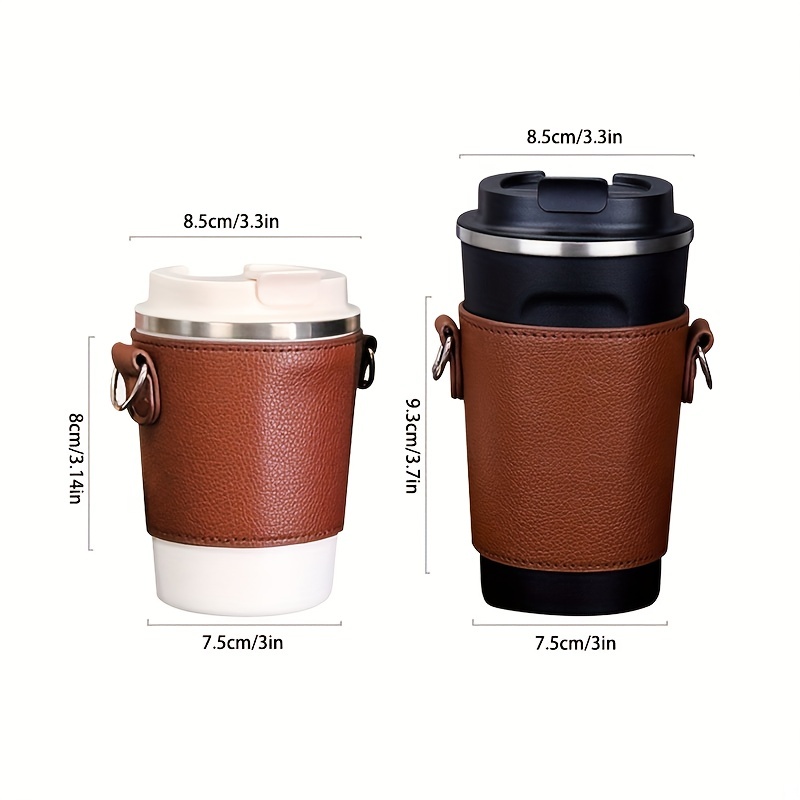 1pc Outdoor Paper Cup With Stainless Steel & Pu Cup Sleeve