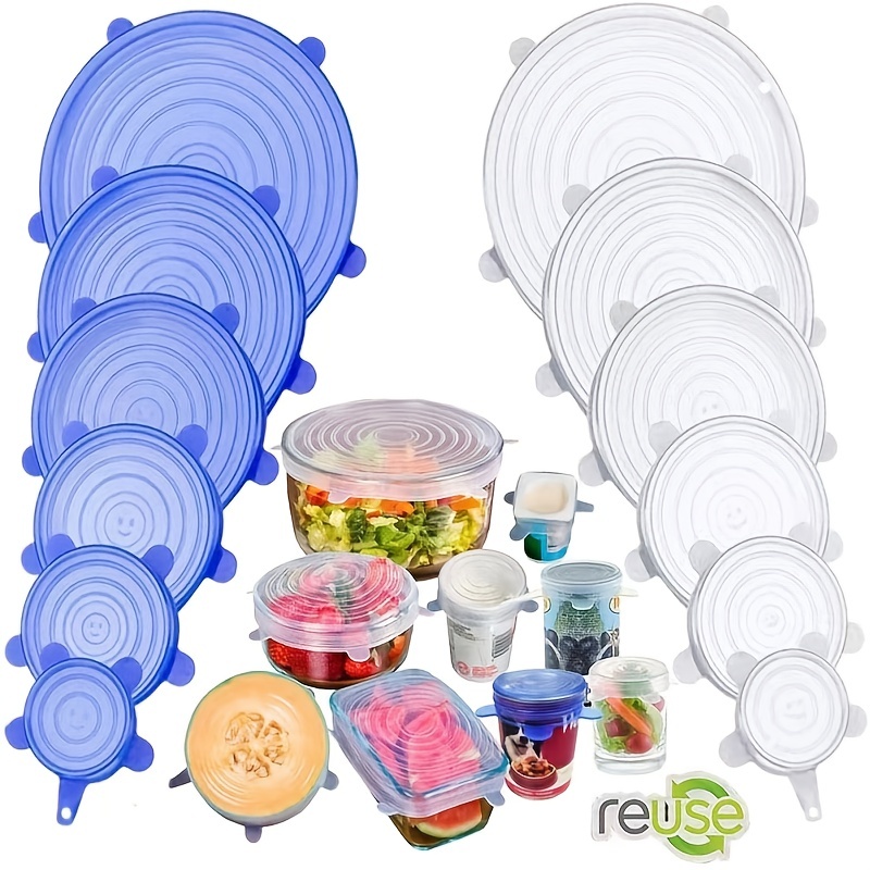6 tapas elásticas de silicona transparente para tazón, olla, sartén,  platos, tapas de silicona flexibles, cubierta de cuenco de conservación de