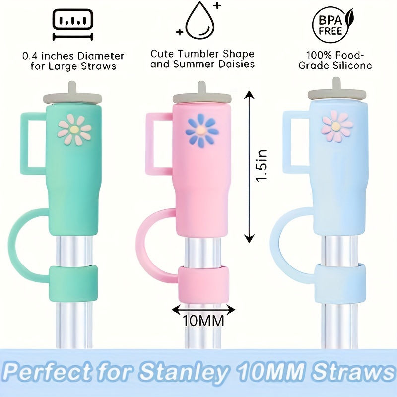 Straw Topper Food Grade Flower Pattern Cartoon with Handle Multi-purpose  Silica Gel Tumbler Straw Tip