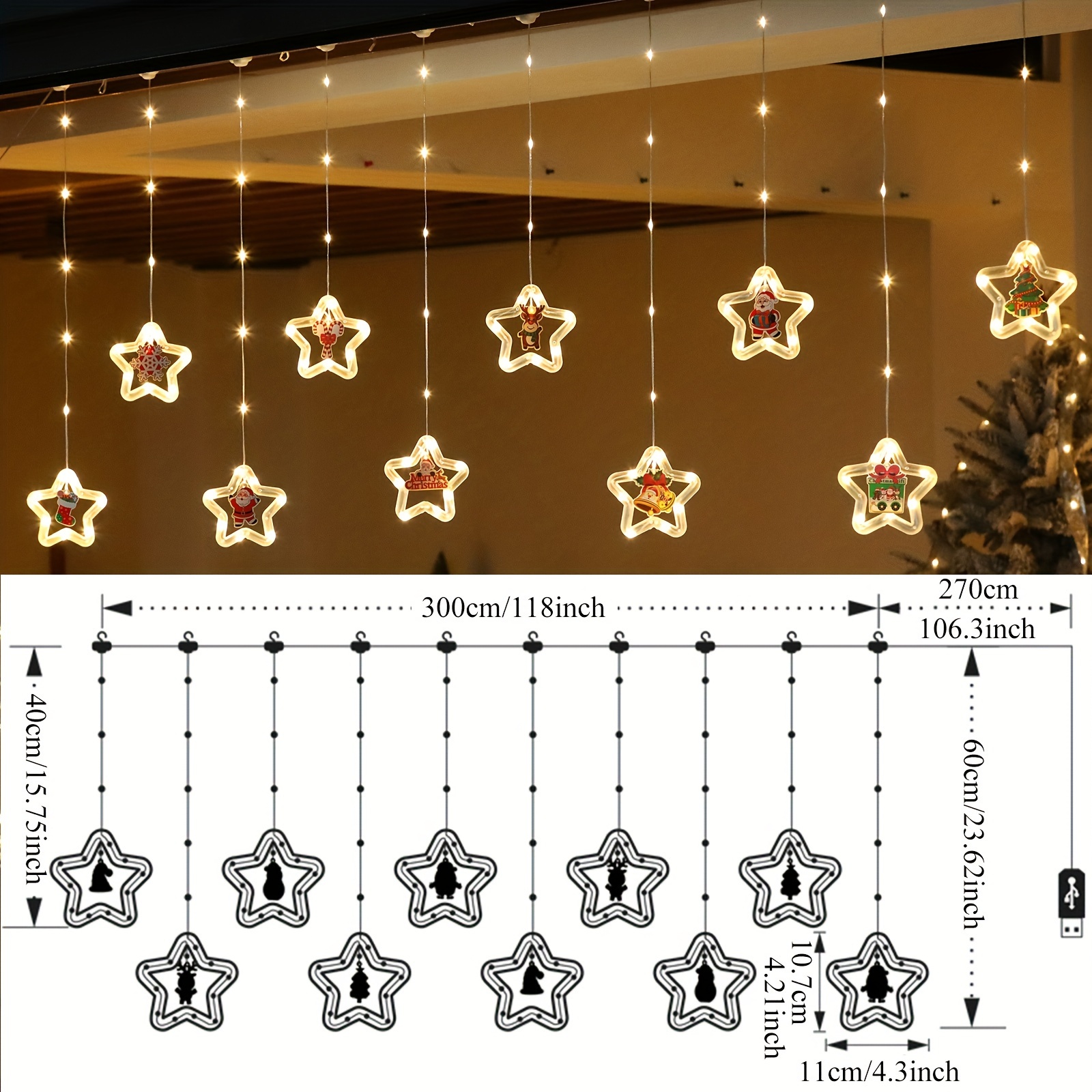 Outdoor Waterproof Battery Box Star Ring Hanging Paper Sheet Christmas  Decoration String Lights Pendant, Christmas, New Year, Valentine's Day  Decorati