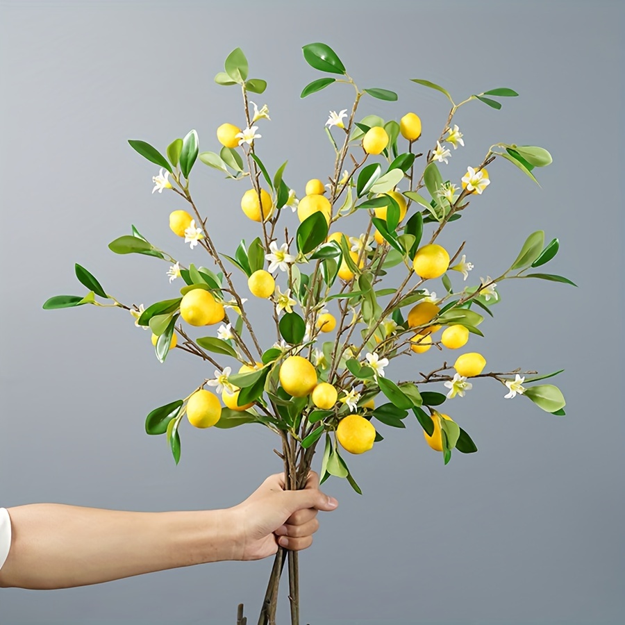 

1pc Artificial Lemon Branch, Vivid Yellow Artificial Lemon Branch Artificial Floral Picks Lemon Fruit Spray, Faux Lemon Twig Spring Picks With Lemon And Green Leaves For Home Garden Decor