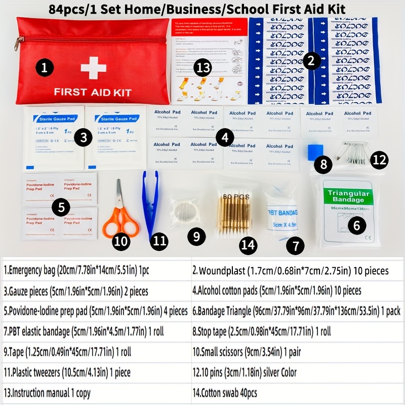 84 in 1 Aid Kit Home/business/school Portable Emergency - Temu