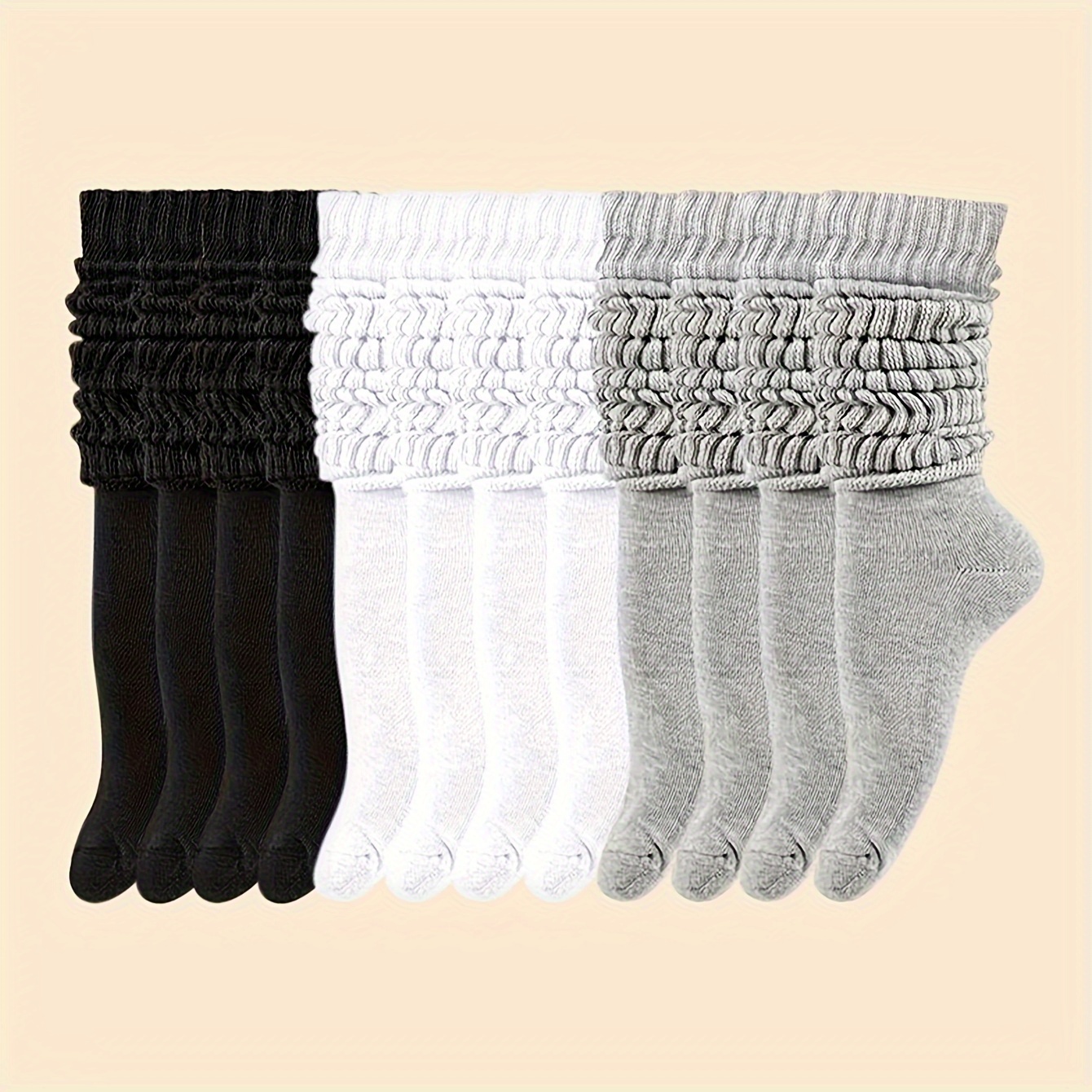 

6 Pairs Solid Knitted Socks, Simple & Comfy Slouchy Socks, Women's Stockings & Hosiery