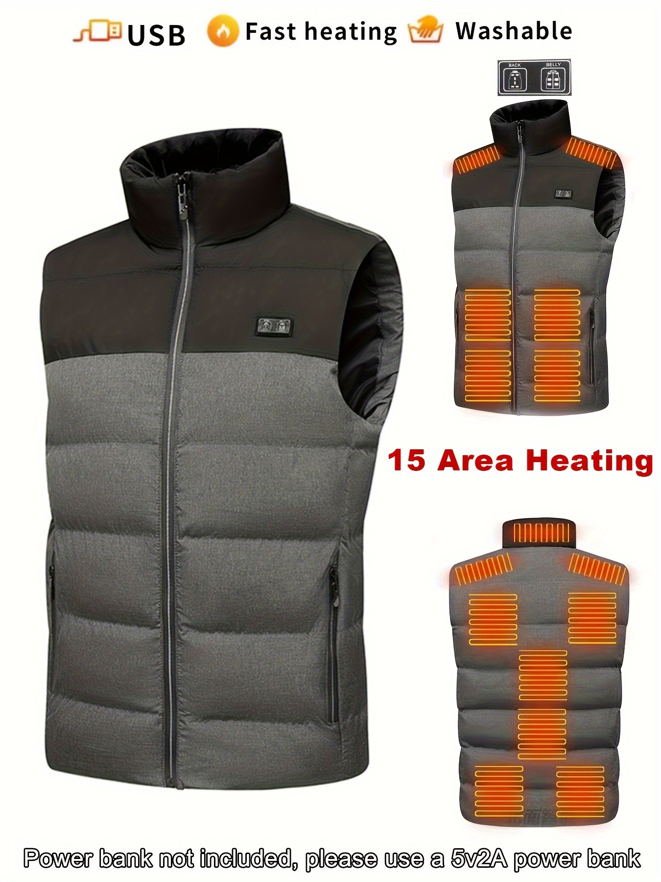 Chaleco calefactable para hombre y mujer, chaqueta calefactora con USB, ropa  térmica, chaleco de caza, chaqueta