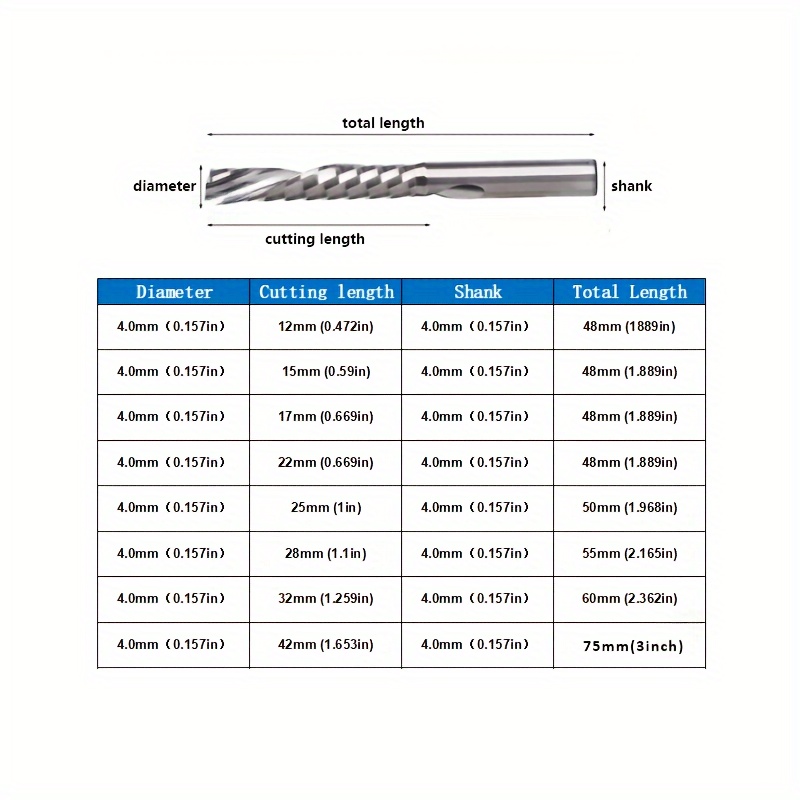 5pcs Solid Carbide 4mm Shank Single Flute End Mills for Plastic, Acrylic, PVC, and Wood - * Hardened Steel Cutting Tools with * * CNC Routing, Precision Cutting | * Tool | Metallic *