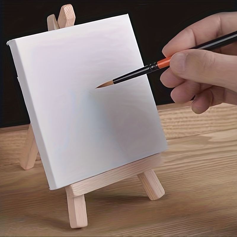 1/4/6PCS Mini Canvas And Easel Set Mini Canvas Panels Mini Wood Easels,  Canvas Size Is 3.9 X 3.9; Easel Size Is 3.1 X 5.9 For Kids Painting,  Oil Painting And Diy Doodle