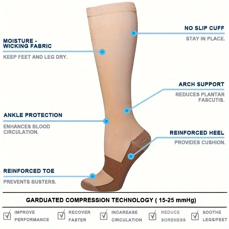 Compression Socks 20-30 mmhg Varicose Veins Socks Medical Nursing Stockings  for blood circulation Flight Travel Edema Diabetes
