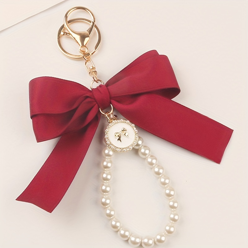 Luxury Ribbon Women Bag Handbag Pendants Pearl Key Chains Bow Keychain Gift  Jewelry