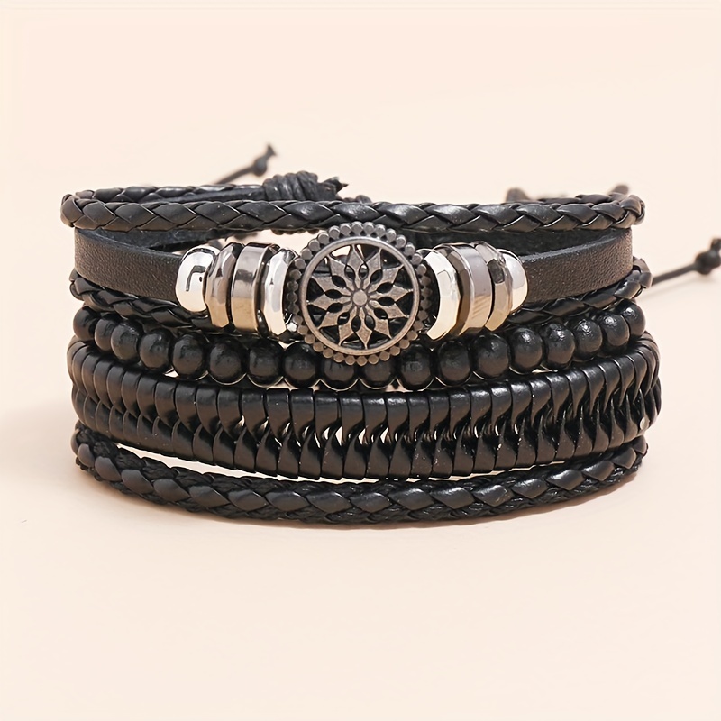 4pcs Vintage Leather Braided DIY Bracelet Set