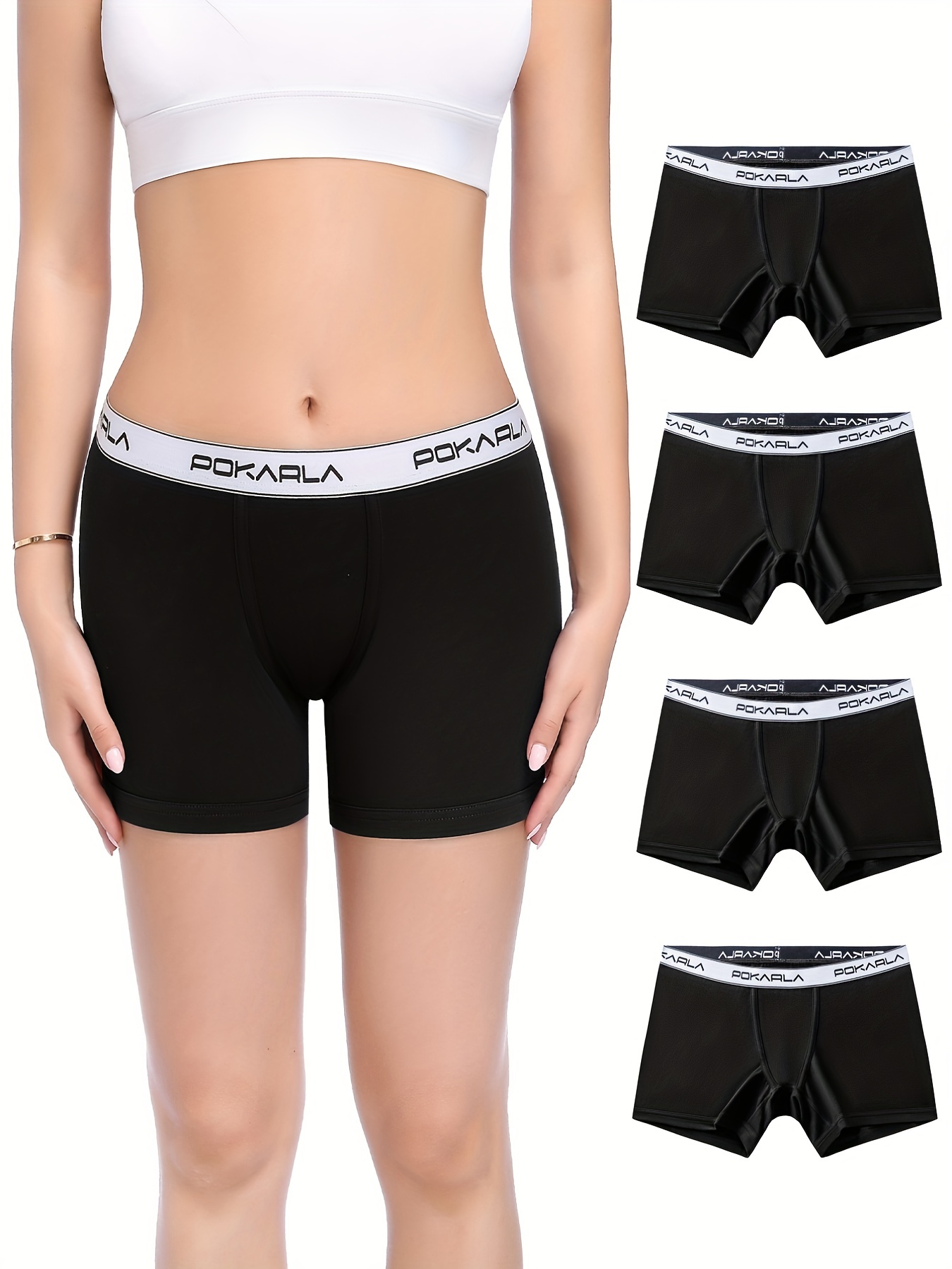 POKARLA 4 Pack Women's Cotton Underwear Boxer Shorts Anti Chafing
