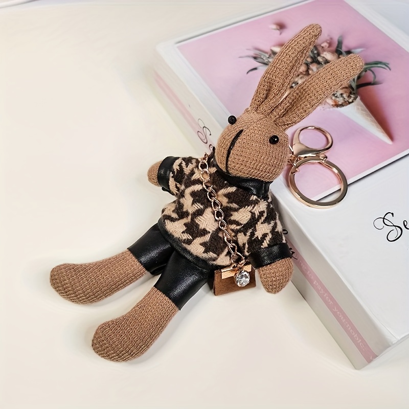 Houndstooth Rabbit Doll Keychain Cute Animal Key Ring Purse Bag Backpack  Car Charm Earphone Accessory Women Girls Gift - Temu