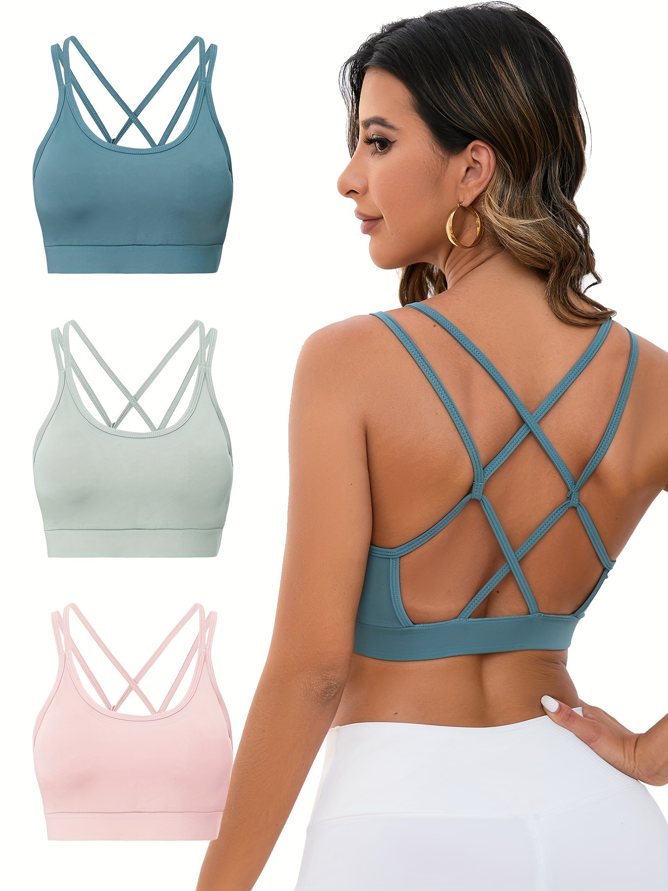 Sexy Backless Cross Strap Sports Bra Workout Solid Color - Temu Canada