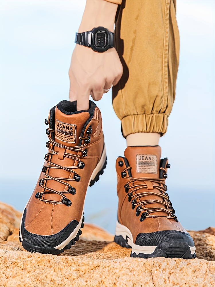 Botas de senderismo duraderas con cordones para hombre, cómodos zapatos de  cuero PU antideslizantes para senderismo, caza, camping y trekking