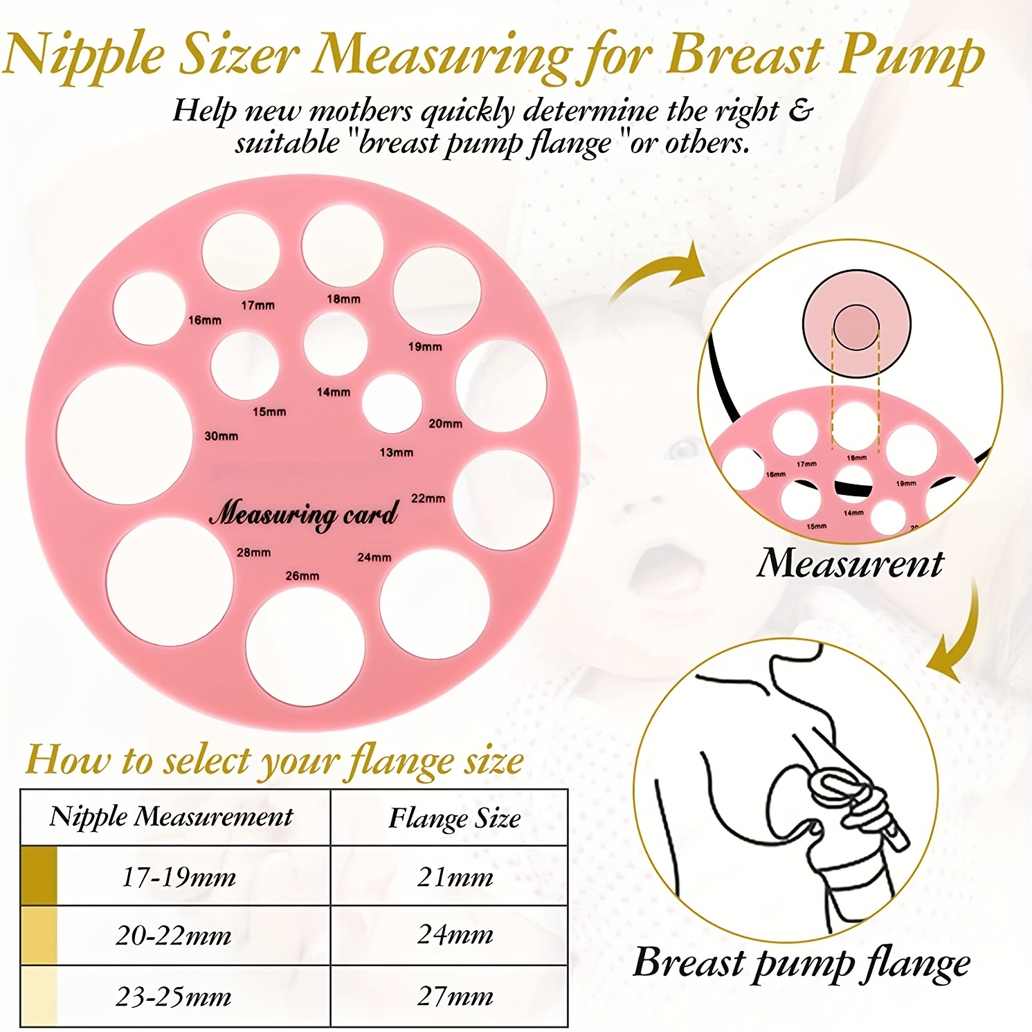  Silicone Nipple Ruler for Breast Pump Flange Sizing - Soft  Measurement Tool for New Mothers (Pink) : Baby
