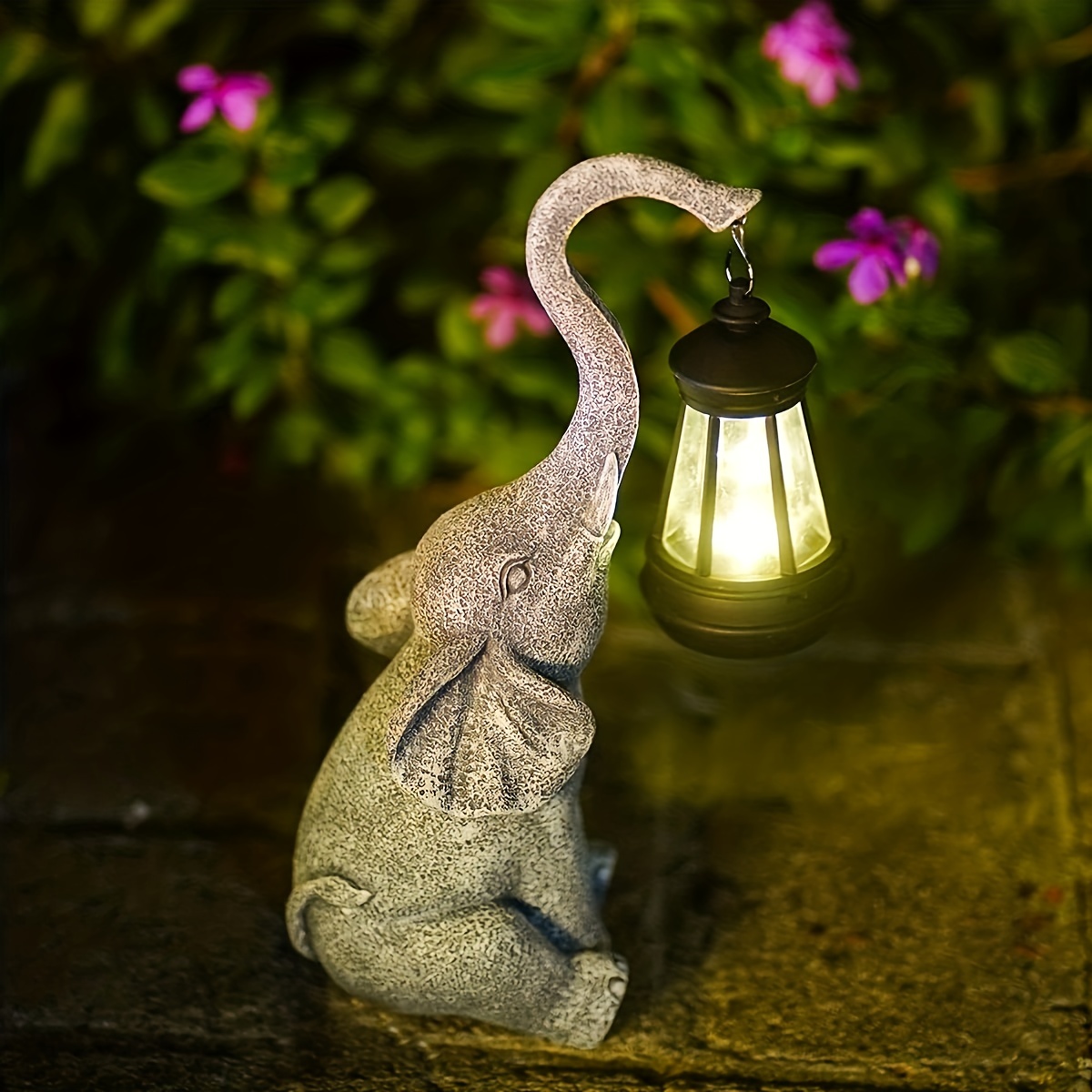 1pc Elephant Statue With Solar Led Light - Resin Elephant Figurines ...