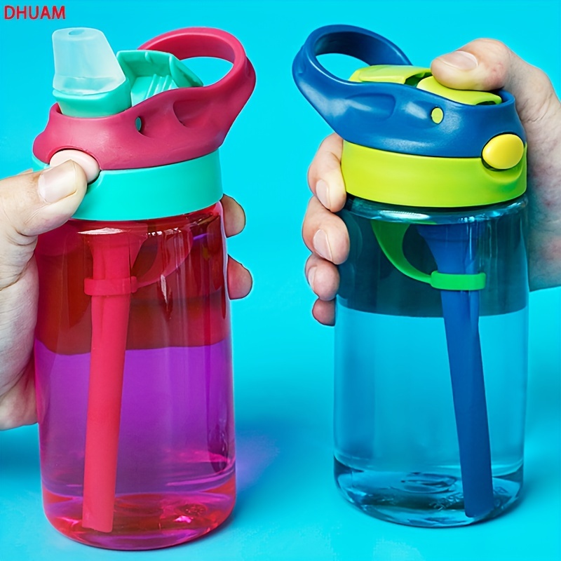 16.2oz 480ml Children Kids Water Bottle With Straw Plastic Drinking Cup  Portable Sports Student School Suction Cup, BPA Free Leak Proof 