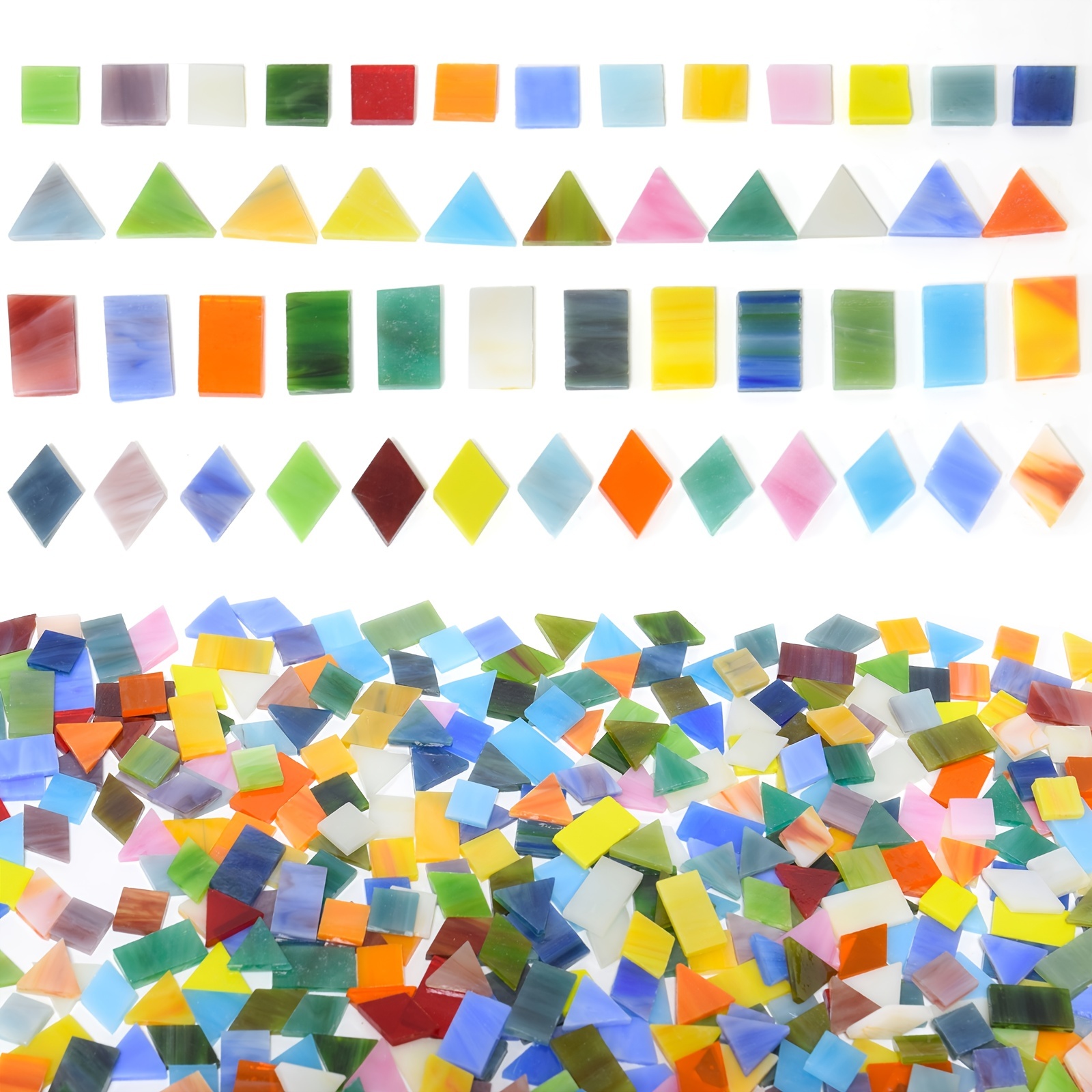 4 Mixed Shapes Glass Mosaic Tiles For Crafts Diamond - Temu