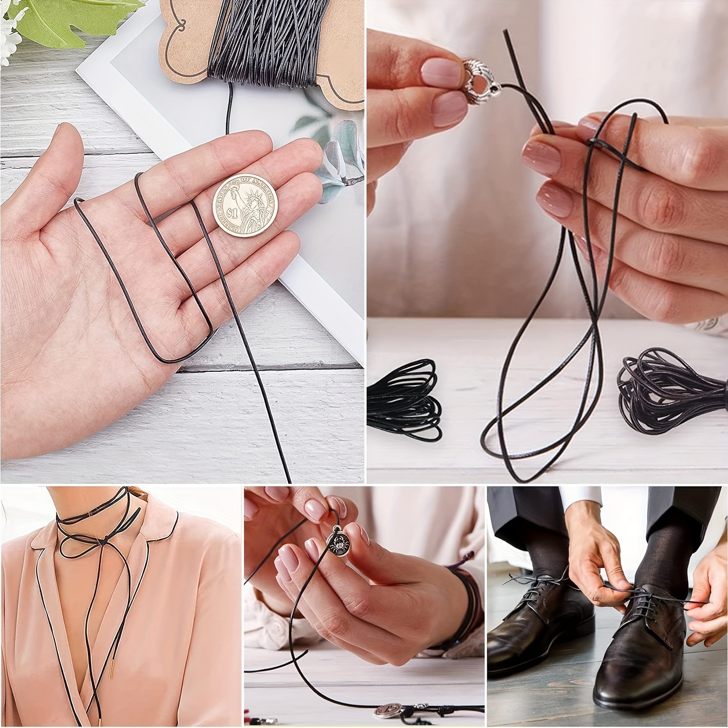 5M Genuine Real Round Leather Cord Rope String for Crafts Necklace