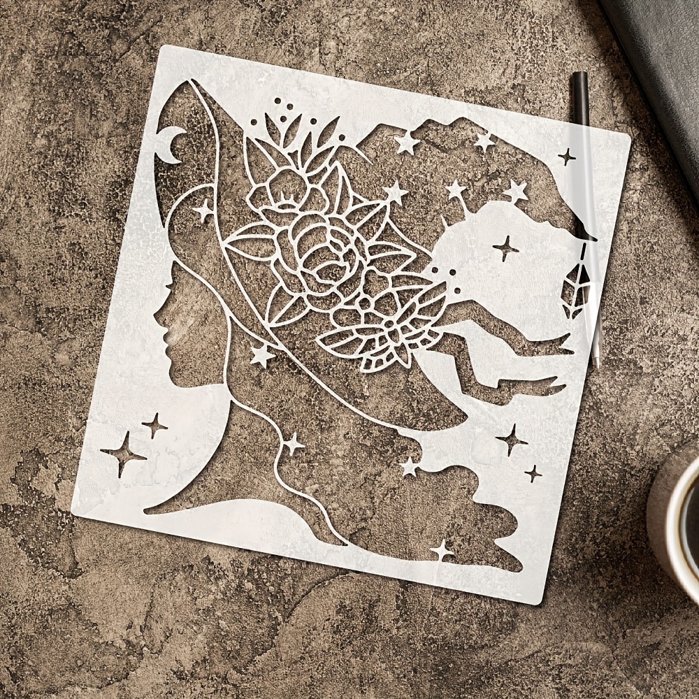 Moon and stars stencil - Reusable tarot stencil for wood signs