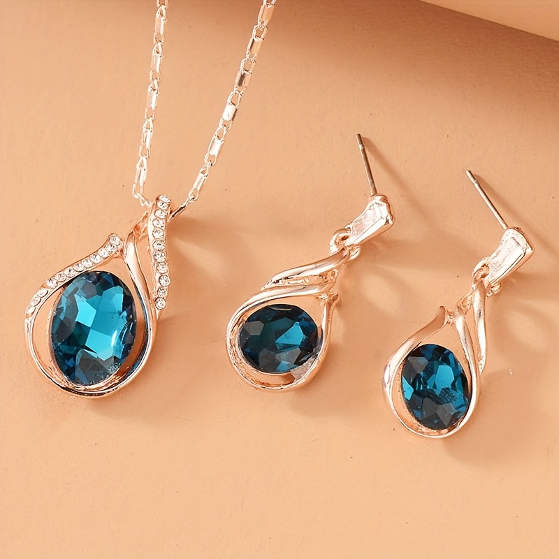 1 set flame water drop necklace earrings jewelry set for men and women christmas new year gift party birthday evening party gift accessories rose   12