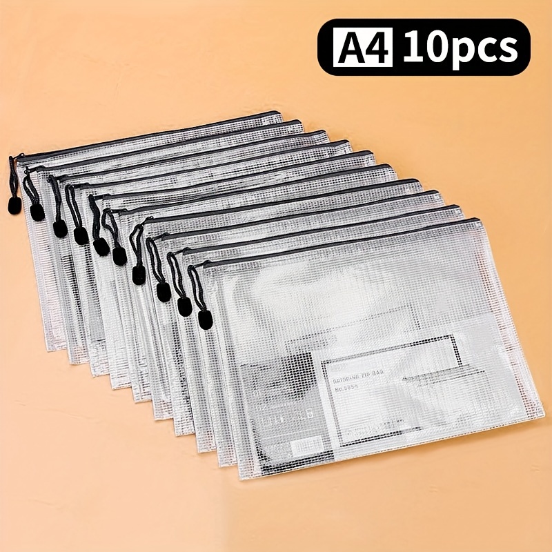 

10pcs, Zipper Mesh File Bag A4, Black, Clear Zipper Bag, Waterproof Zipper Bag For Craft Items, Office Supplies, Cosmetics, Travel Storage
