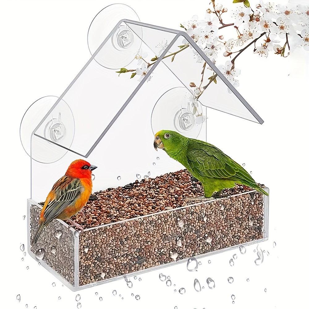 Mangeoire à oiseaux avec ventouse Plateau à graines amovible avec trou de  vidange Cage à oiseaux en acrylique Modèle 1