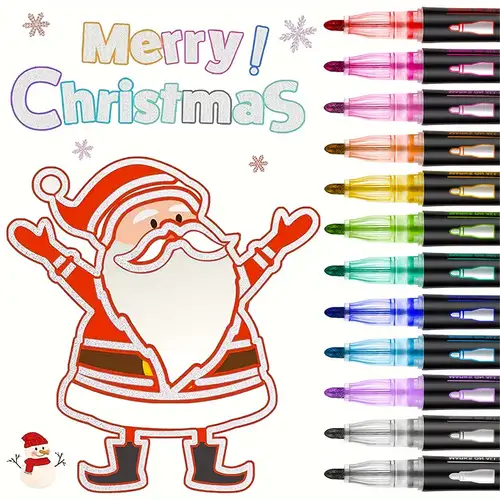 Morfone Outline Markers, Double Line Glitter Shimmer Markers Set of 12  Colors Self-outline Metallic Markers Pens for Card Making, Lettering