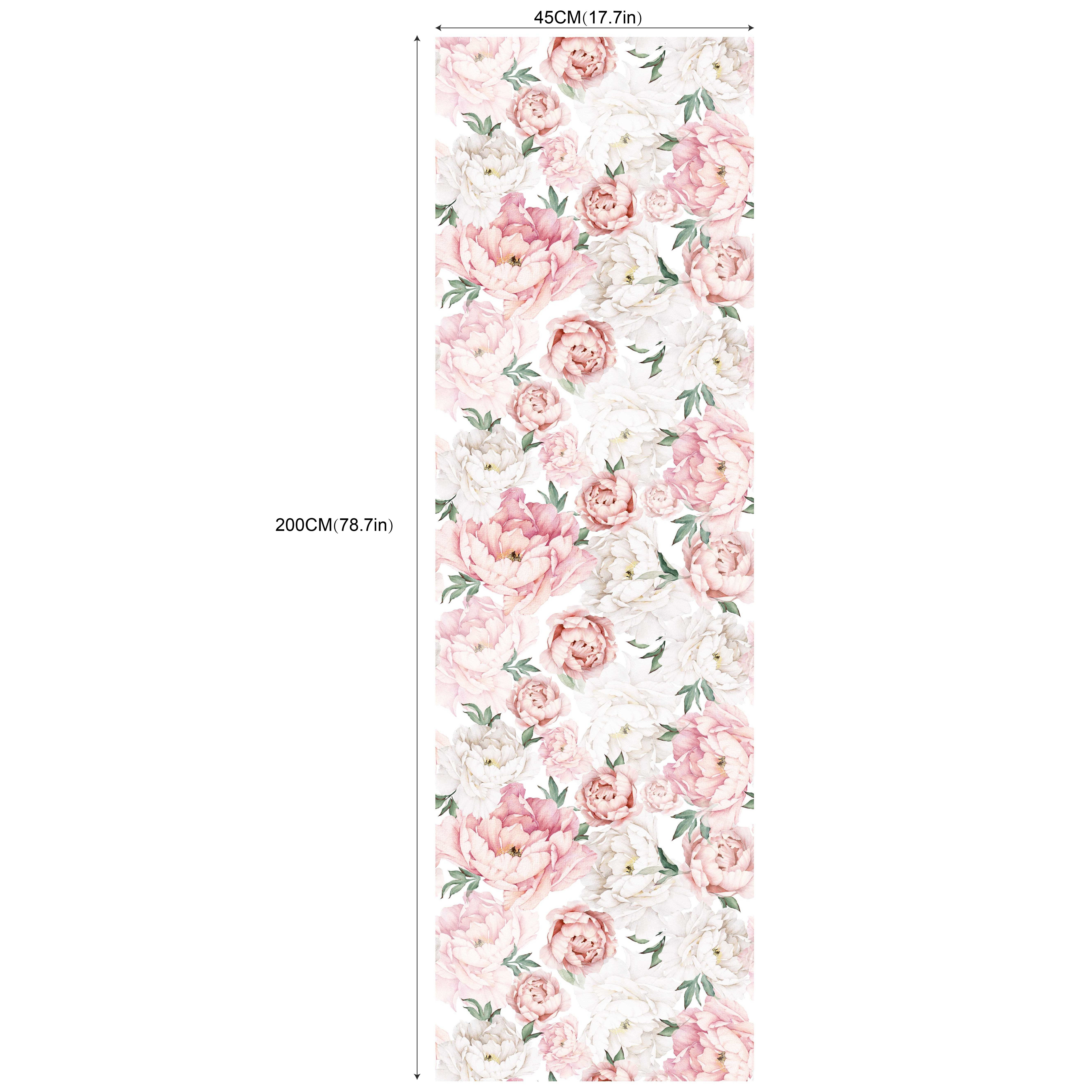 Image of 17.7in*78.7in*1pcs Pink Mural, Wall Art Wallpaper, Peel And Stick Removable Pink Flower Self-adhesive Wallpaper For Bedroom Living Room Wall Furniture Decoration Rw092