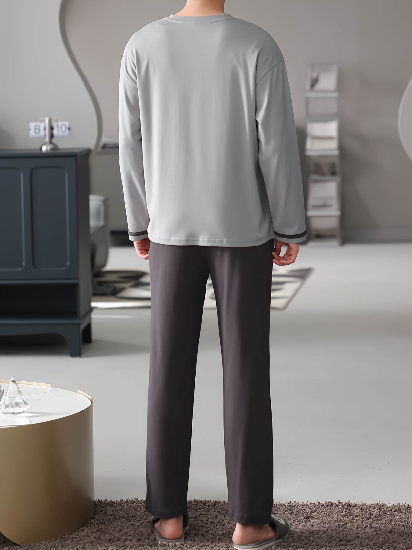 Men's Pure Cotton Long Sleeve Pajamas Spring/Autumn Thin Style Youth Home Wear Set Loose Fit for Autumn/Winter