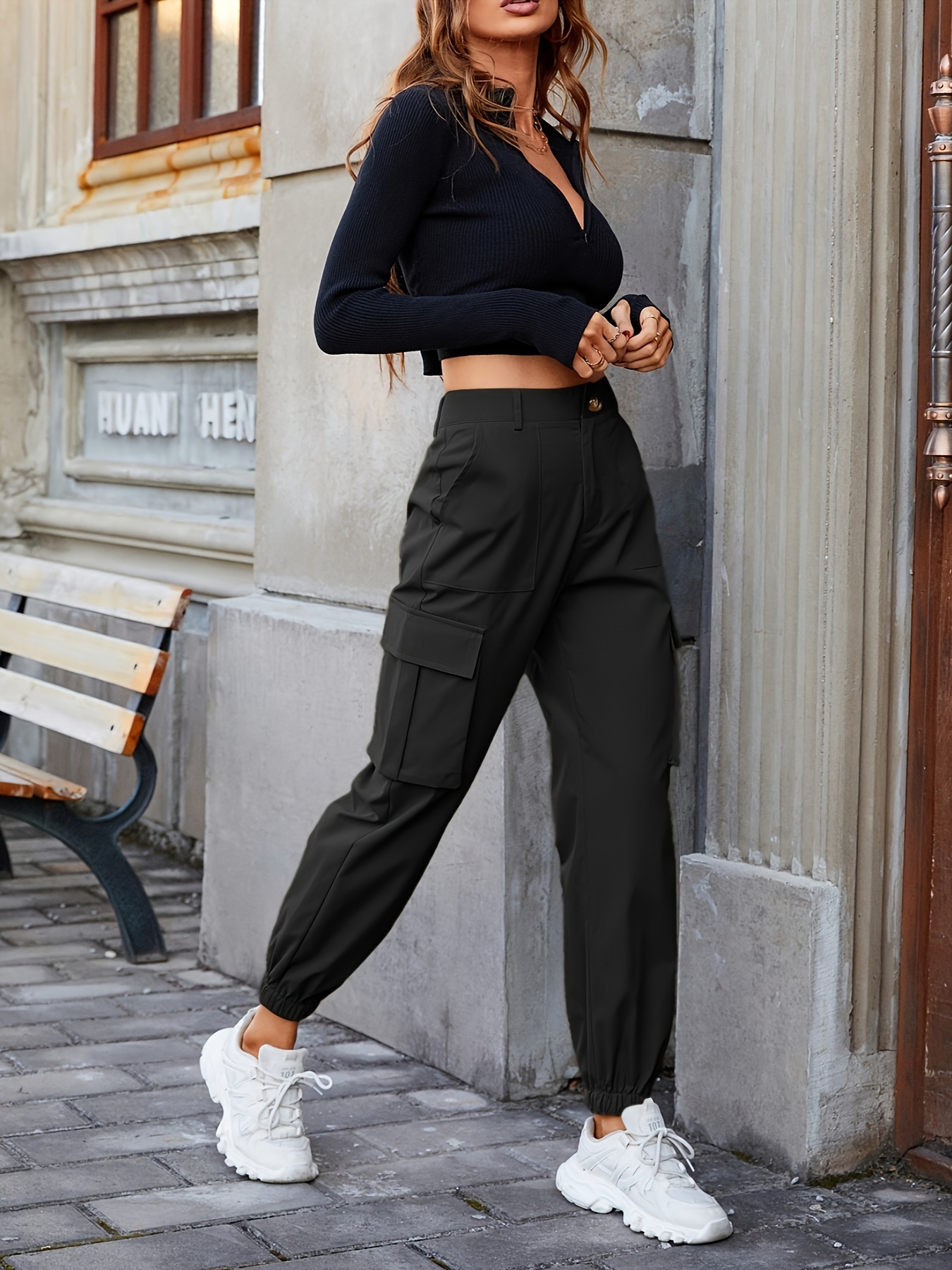 CHGBMOK Clearance Cargo Pants Women Fashion Casual Solid Color