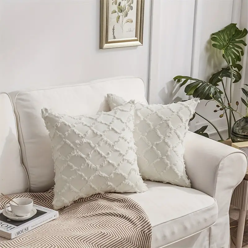 2pcs Ivory White Throw Pillow Covers For Sofa,coush,bedroom,Family Room  Decorative Pillows 16*16 Inches Linen Cushion Covers ,Pillow Insert Not Incl