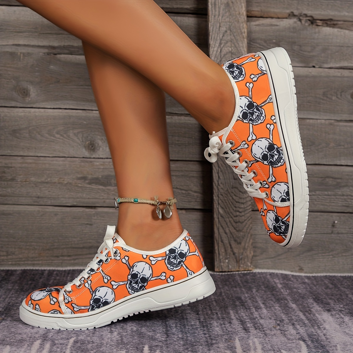 Women's Skull Print Sneakers Casual Lace Up Outdoor Shoes - Temu