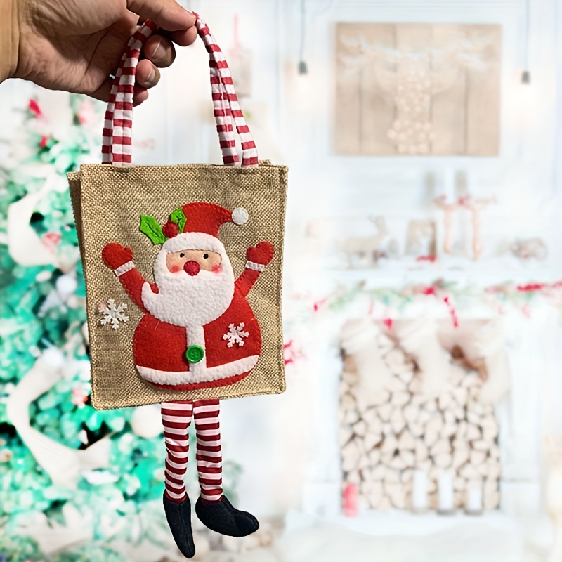 Gift Bag, Treat Bags, Christmas Tote Bags, Christmas Fabric Decorative Gift  Bag, Cartoon Print Hanging Stripe Gift Bag, Leg Children's Gift Bag,  Christmas Ornament Gift Bag, Tote Bag, Candy Gift Bags, Christmas