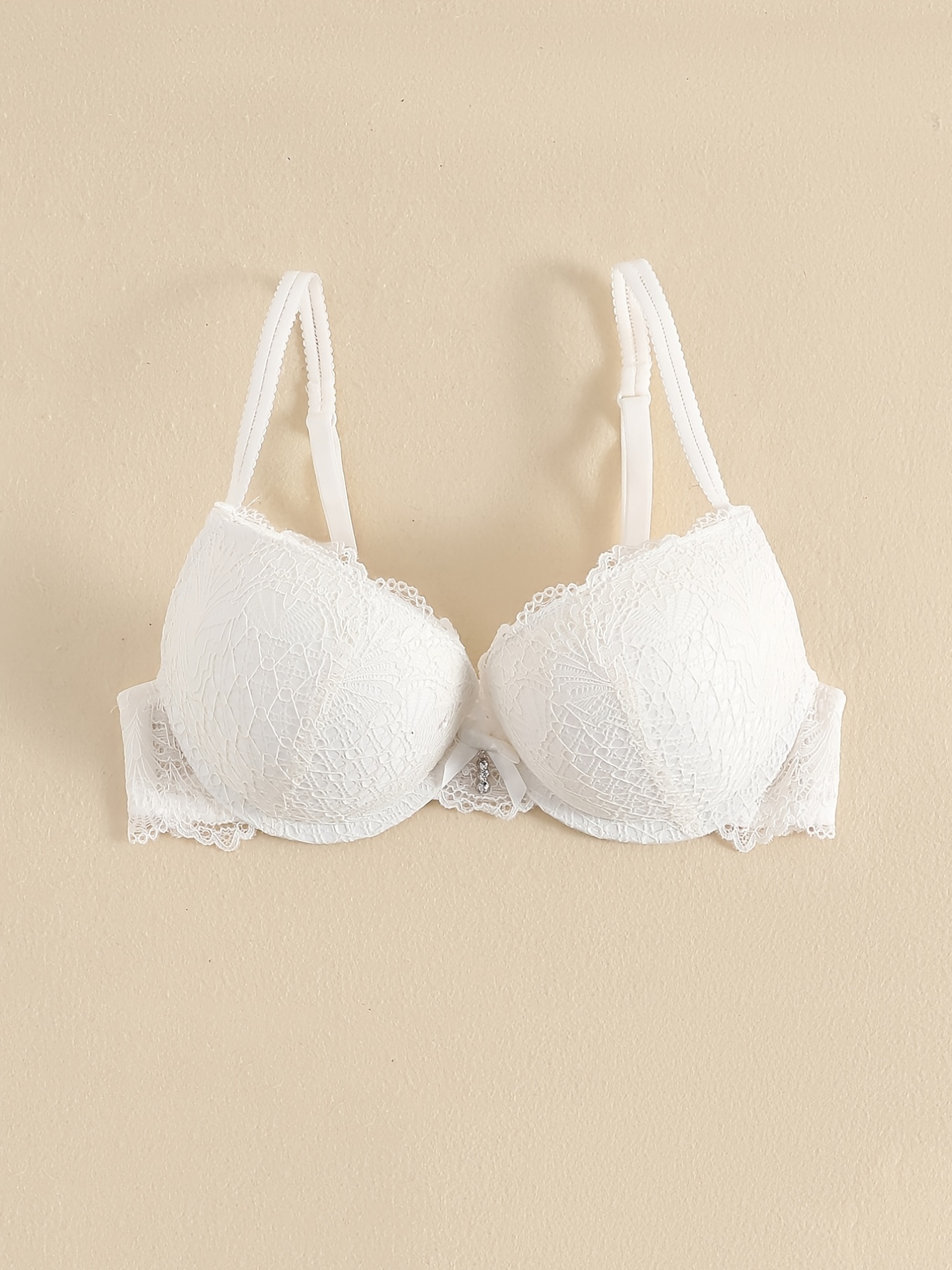 Lace Jacquard Bow Push Bra Comfort Breathable Thick Cup - Temu