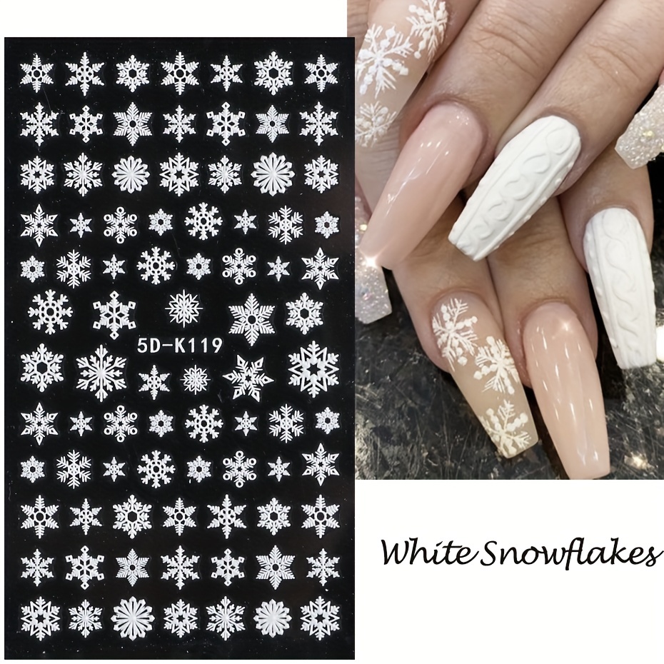 5D Embossed Christmas Nail Art Stickers Snowflake Nail Decals