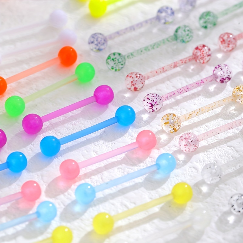 48 Pcs Acrylic Plastic Tongue Stud Ring Set, Body Piercing